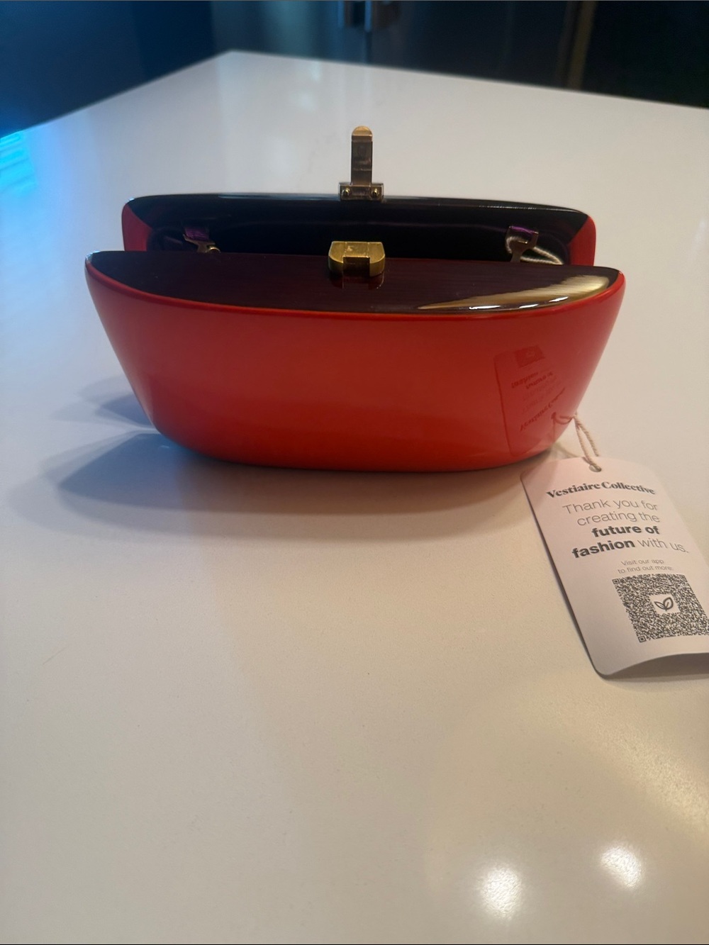 Glossy Red Evening Clutch with Gold-Tone Hardware